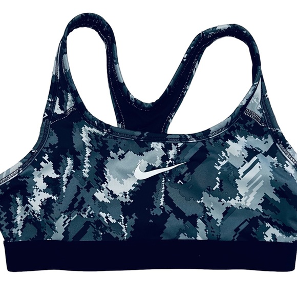 Nike Dri-Fit Black Gray Camo Sports Athletic Bra Racerback Medium Stretch - Picture 1 of 4